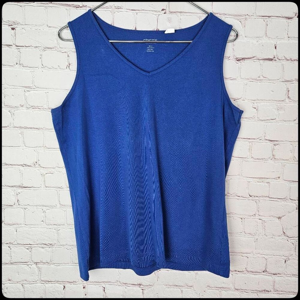 CHICO'S True Color Tee Royal Blue Buttery 100% Cotton Layer Tank Top 2 (Medium)